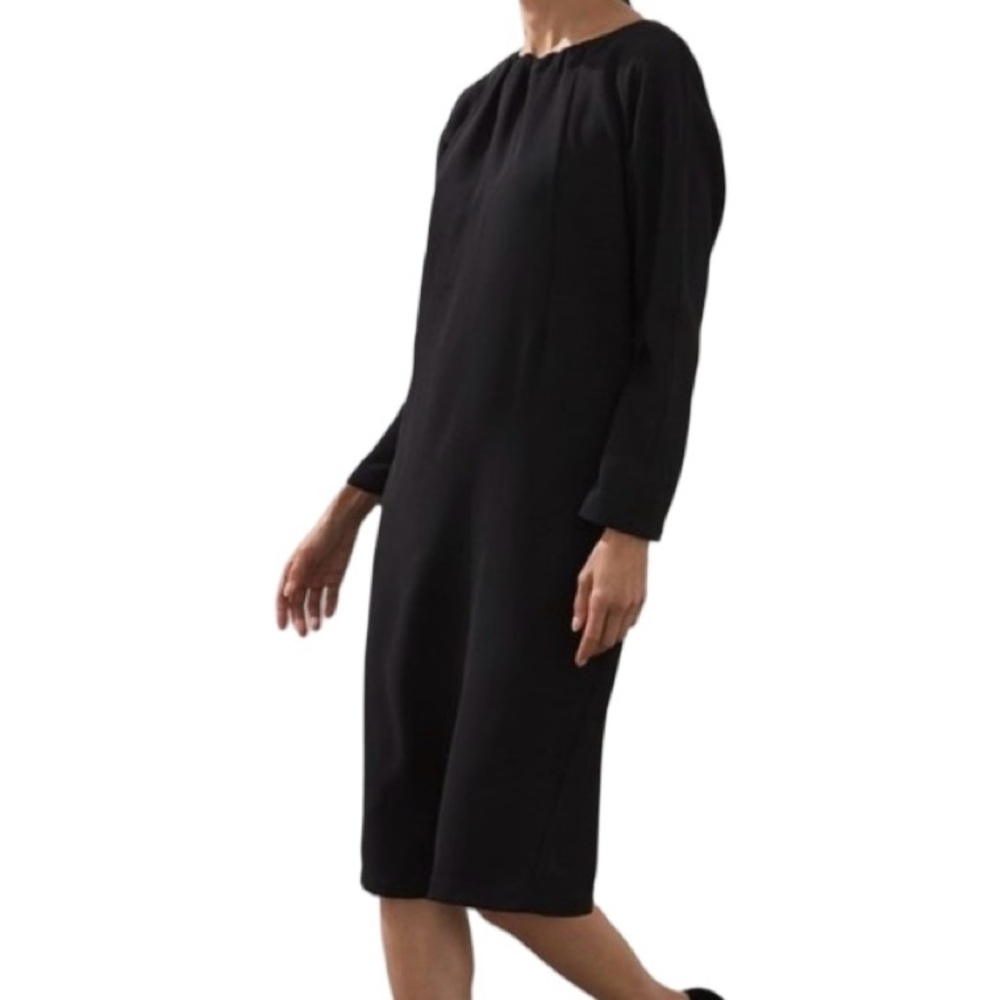Chico's Black Long Sl Dress with Satin Bow,NWT, shift style, drop shoulder,